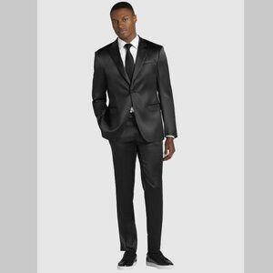 NEW - FULL SUIT - 38R Jacket 33 x 30 Pants Egara BLACK Shiny Suit Skinny Fit